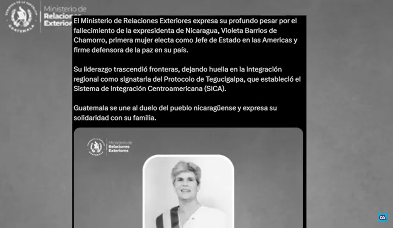 Cancillería guatemalteca lamenta el fallecimiento de Violeta Barrios de Chamorro