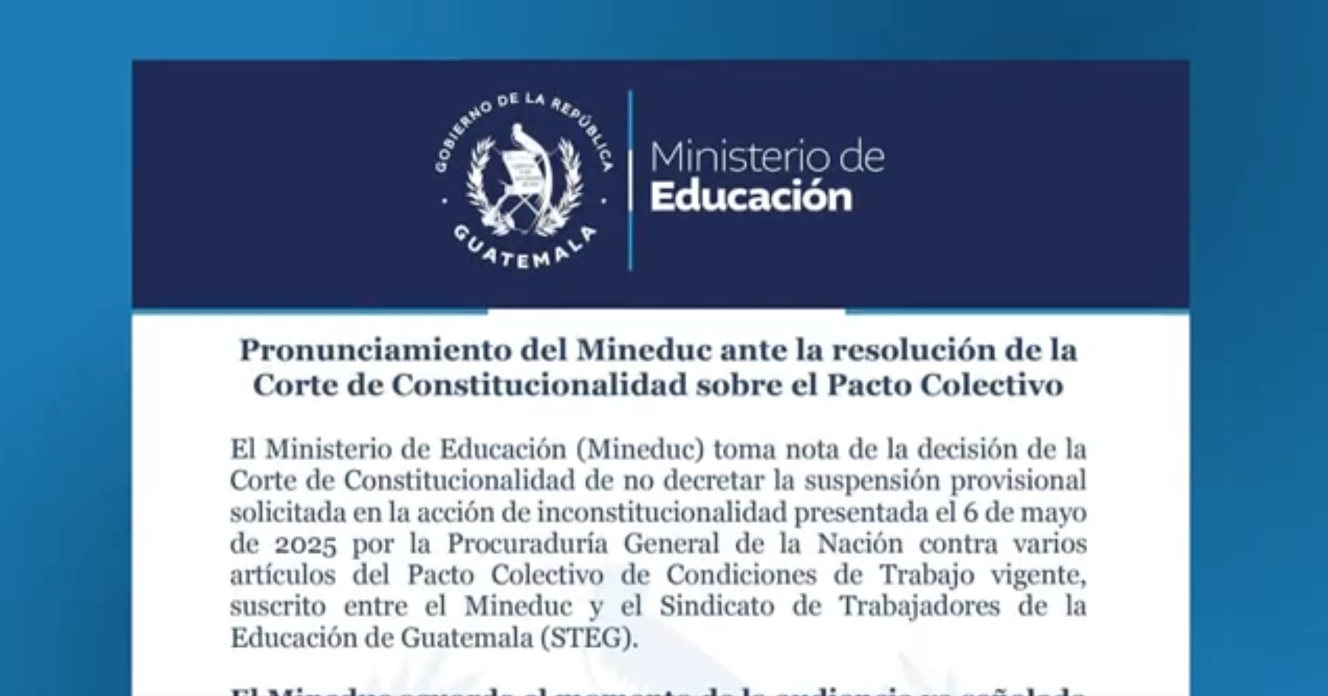 Pronunciamiento del MINEDUC sobre el Pacto Colectivo