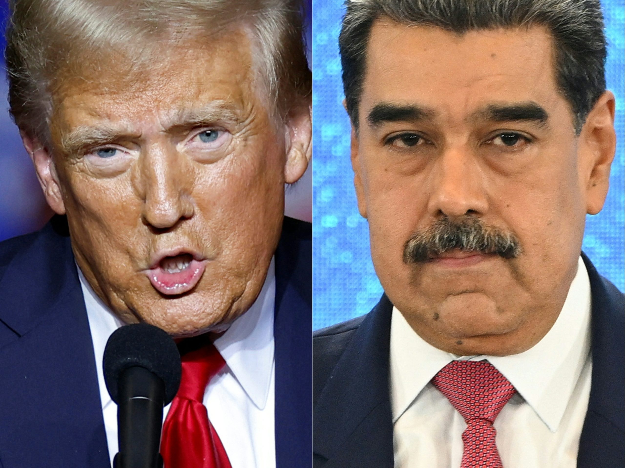 (COMBO) This combination of file pictures created on January 3, 2026 shows (L)
Former US President and Republican presidential candidate Donald Trump speaking at a campaign rally at the Fiserv Forum in Milwaukee, Wisconsin, November 1, 2024 and (R) Venezuela's President Nicolas Maduro addressing a press conference with international media at Hotel Eurobuilding in Caracas on September 15, 2025.. Venezuela on January 3, 2026, demanded an emergency meeting of the UN Security Council to discuss the US military strikes on the country, amid uncertainty over the whereabouts of President Nicolas Maduro. (Photo by KAMIL KRZACZYNSKI and Federico PARRA / AFP)