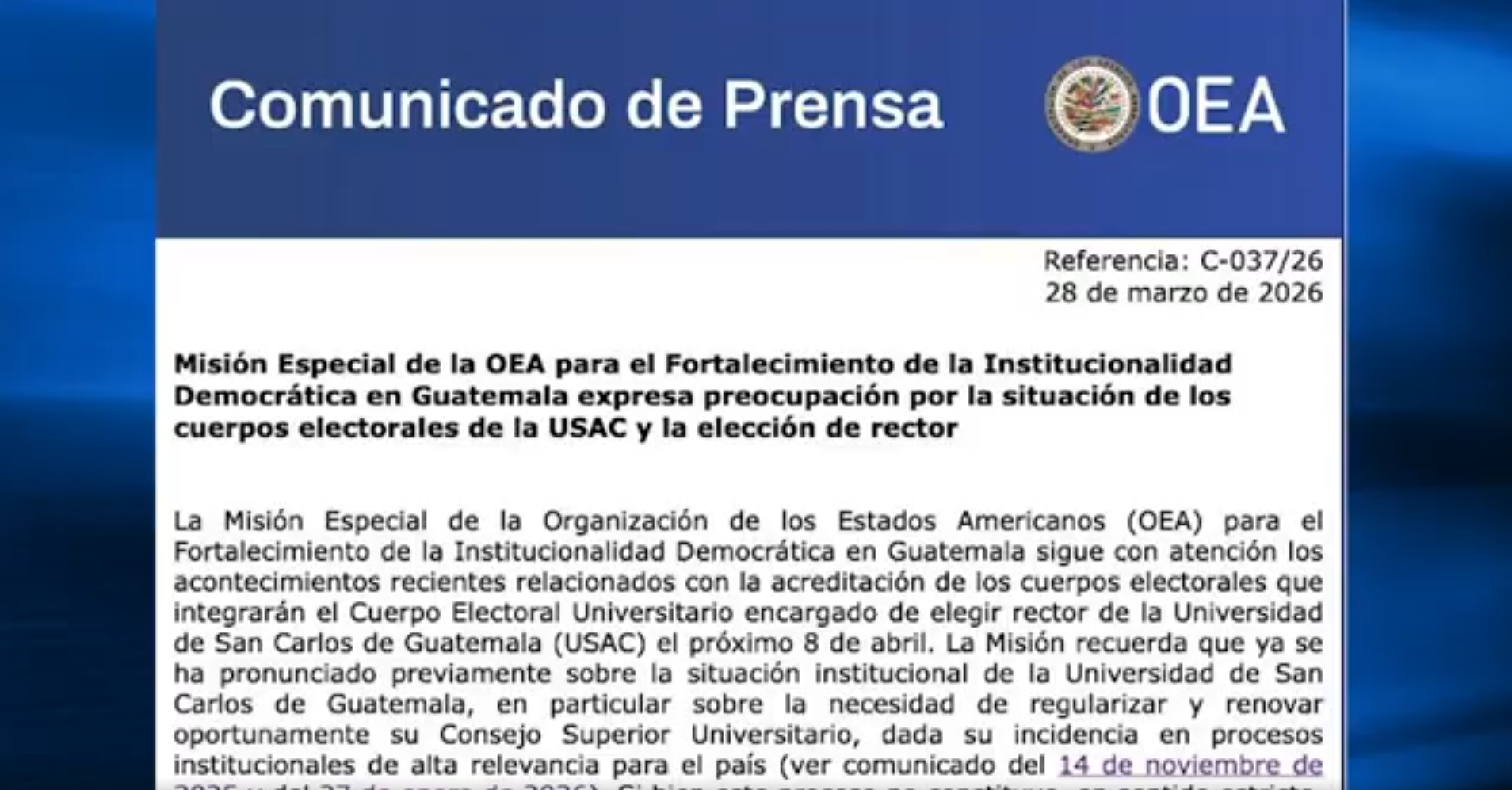 OEA advierte riesgos en elección de USAC