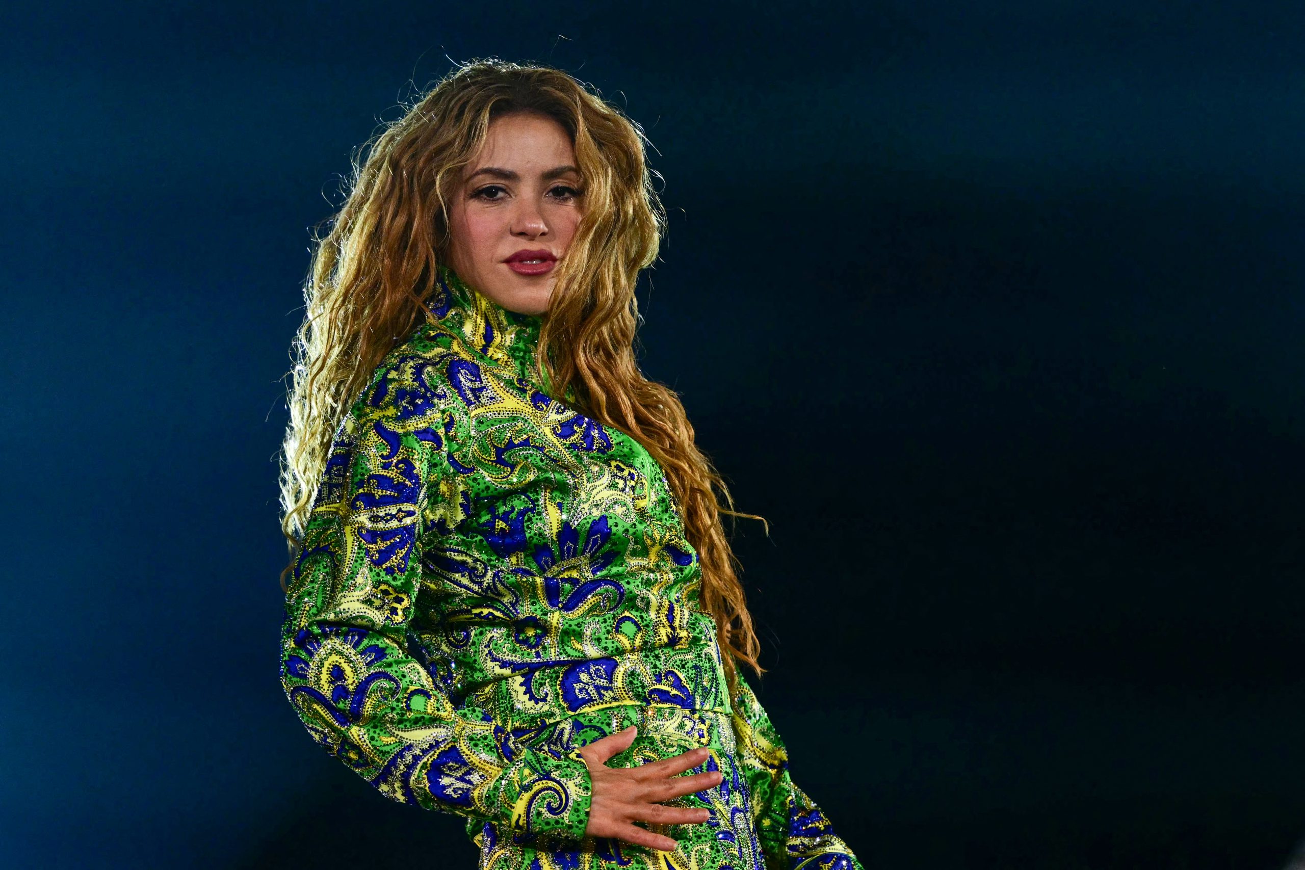Colombian singer Shakira performs during a free concert at Copacabana beach in Rio de Janeiro, Brazil on May 2, 2026. (Photo by Pablo PORCIUNCULA / AFP)